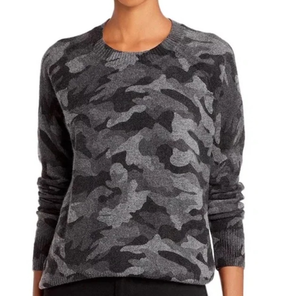Aqua Gray Camo Crew Neck Sweater 100% Cashmere